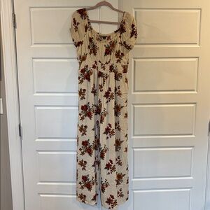 American Eagle Outfitters Floral Jumpsuit with Red and Yellow Accents
